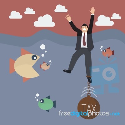 Businessman Get Drowned Because Tax Weight Stock Image