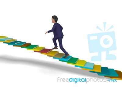 Businessman Going Up Shows Stair Steps And Progress Stock Image