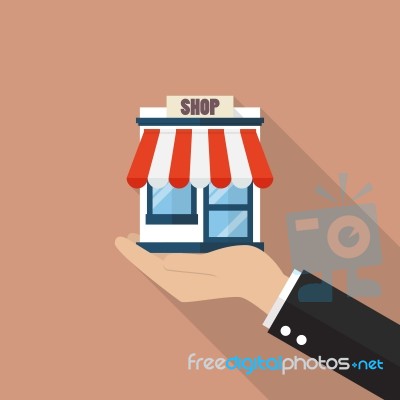 Businessman Hand Holding A Shop Store Stock Image