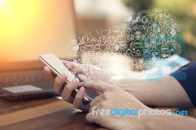 Businessman Hand Working With New Modern Computer And Business T… Stock Photo