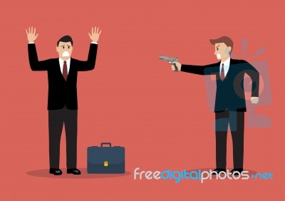 Businessman Hold A Handgun Robs A Businessman With Briefcase Stock Image