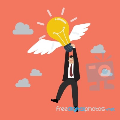 Businessman Hold Flying Lightbulb Stock Image