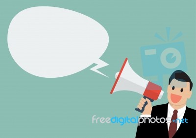 Businessman Holding A Megaphone With Bubble Word Stock Image