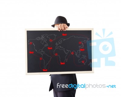 Businessman Holding A Sign Stock Photo