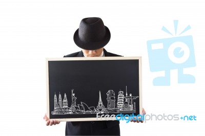 Businessman Holding A Sign Stock Photo