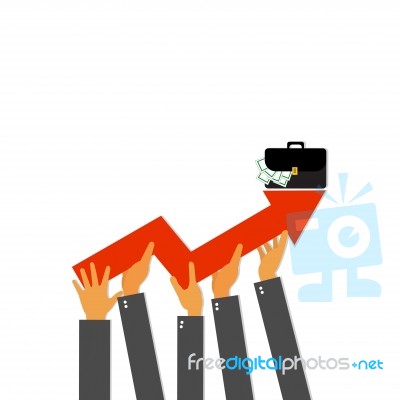 Businessman Holding Arrow Going Up. Business People With Growth Graph Stock Image