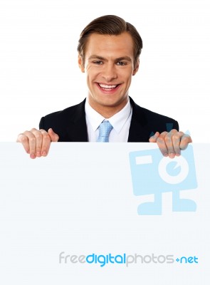 Businessman Holding Blank Board Stock Photo