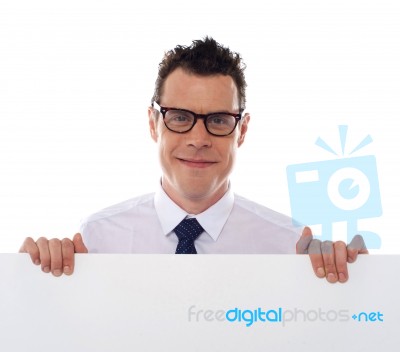 Businessman Holding Blank Board Stock Photo