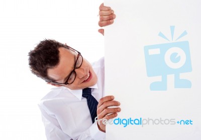 Businessman Holding Blank Board Stock Photo