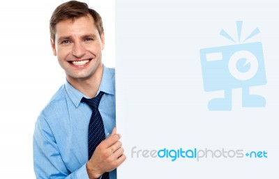 Businessman Holding Blank Board Stock Photo