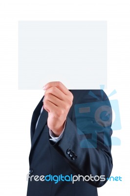 Businessman Holding Blank Paper Stock Photo