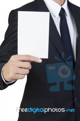 Businessman Holding Blank Paper Stock Photo