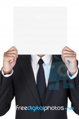 Businessman Holding Blank Paper Stock Photo