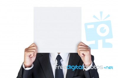 Businessman Holding Blank Paper Stock Photo