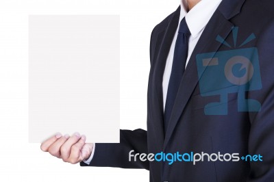 Businessman Holding Blank Paper Stock Photo