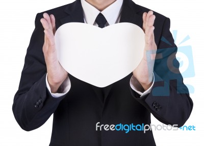 Businessman Holding Blank Paper Stock Photo