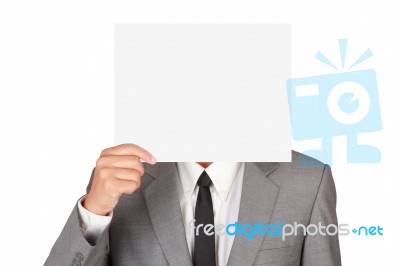 Businessman Holding Blank Paper Stock Photo