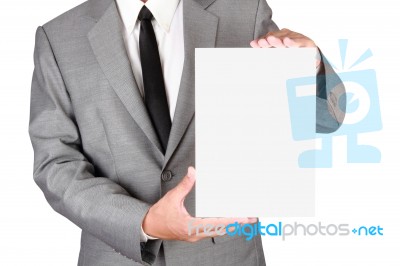 Businessman Holding Blank Paper Stock Photo