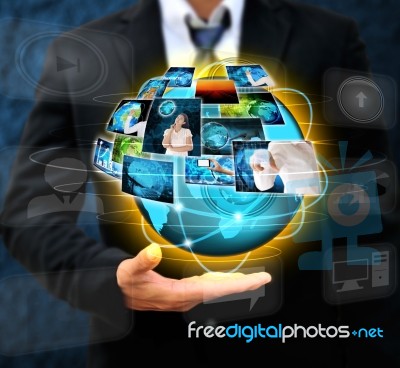 Businessman Holding Business Collection Stock Photo