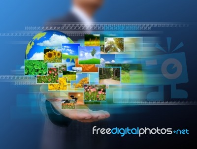 Businessman Holding Green Earth In Hands And Reaching Images Stock Photo