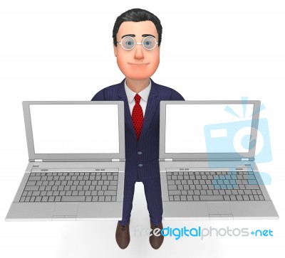 Businessman Holding Laptops Indicates Blank Space And Communication Stock Image