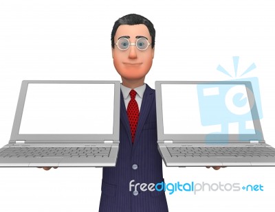 Businessman Holding Laptops Means Empty Space And Blank Stock Image