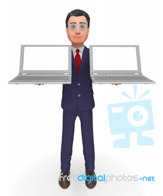 Businessman Holding Laptops Shows Empty Space And Computer Stock Image