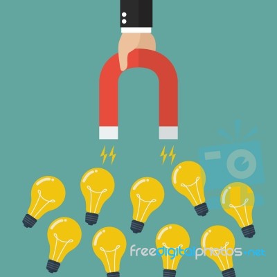 Businessman Holding Magnet Attracting Lightbulbs Idea Stock Image