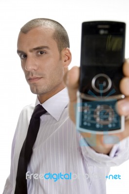 Businessman Holding Mobile Stock Photo