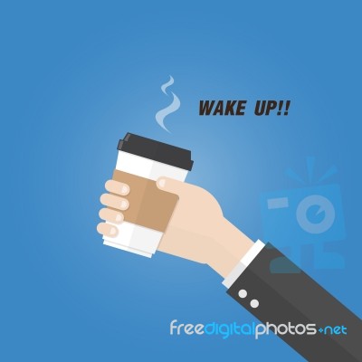 Businessman Holding Paper Cup Of Coffee With Text Stock Image