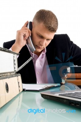 Businessman Holding Phone Stock Photo