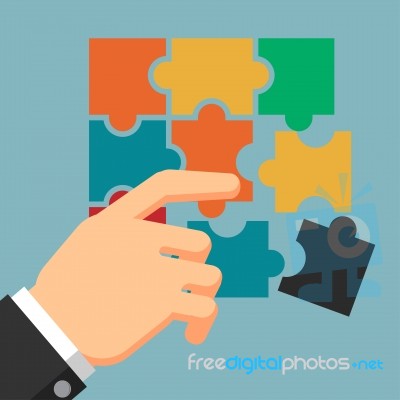 Businessman Holding Puzzle -  Flat Design Stock Image