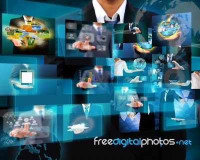 Businessman Holding Reaching Images Streaming Stock Photo