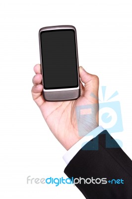 Businessman Holding Smart Phone Stock Photo