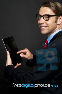 Businessman Holding Tablet Pc Stock Photo