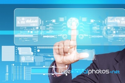 Businessman Holding Touch Screen Stock Photo