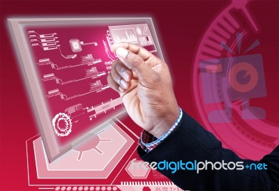 Businessman Holding Touch Screen Stock Photo