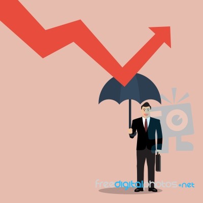 Businessman Holding Umbrella Protect Graph Down Stock Image