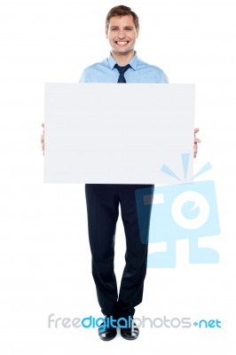 Businessman Holding White Board Stock Photo