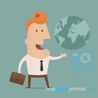 Businessman Holds Earth In A Hand Stock Image