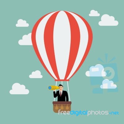 Businessman In Hot Air Balloon Search To Success Stock Image