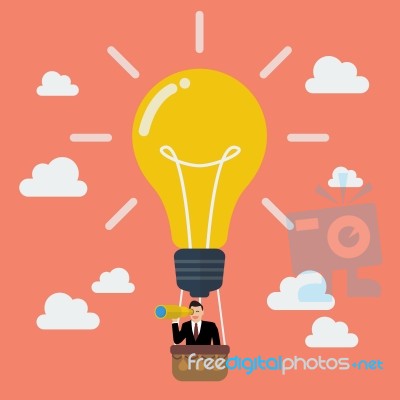 Businessman In Lightbulb Balloon Search To Success Stock Image