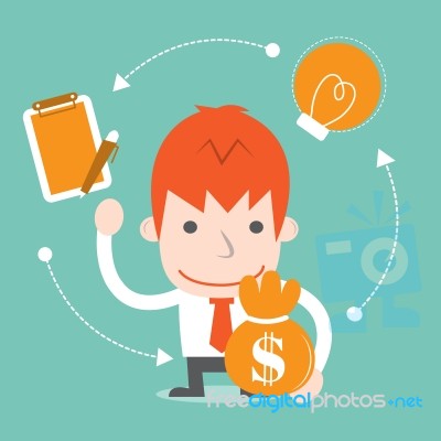 Businessman Is Juggling Of Good Items, Cartoon Business Stock Image