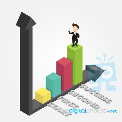 Businessman Is On Graph Success Isometric Stock Image