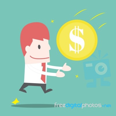 Businessman Jump To Get Money, Cartoon Business Stock Image