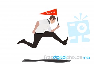 Businessman Jumping And Holding Sign Success Isolated On White Background Stock Image