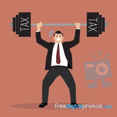 Businessman Lifting A Heavy Weight Tax Stock Image