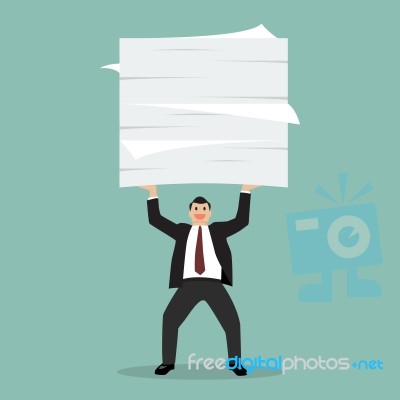 Businessman Lifting A Lot Of Documents Stock Image