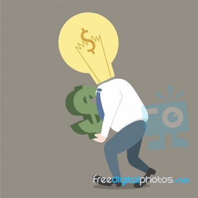 Businessman Light Bulb On Head Get Dollar In Hand Stock Image