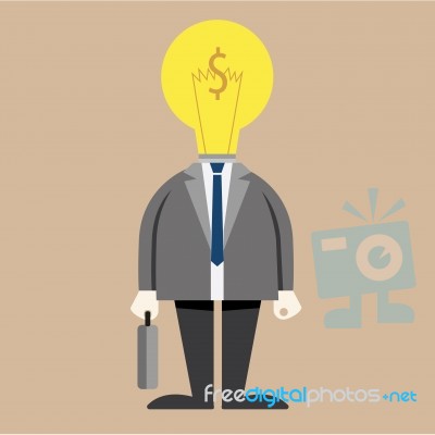 Businessman Light Bulb On Head In Suit Stock Image